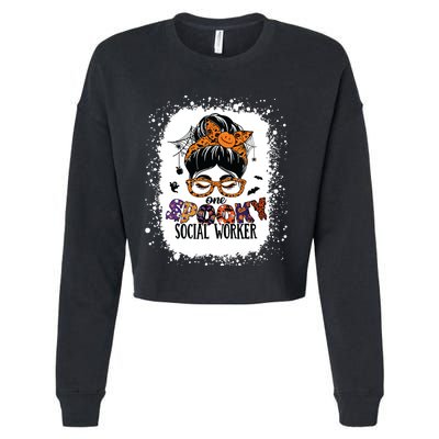 Messy Bun Spooky Social Worker Women Halloween School Worker Cropped Pullover Crew