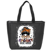 Messy Bun Spooky Social Worker Women Halloween School Worker Zip Tote Bag