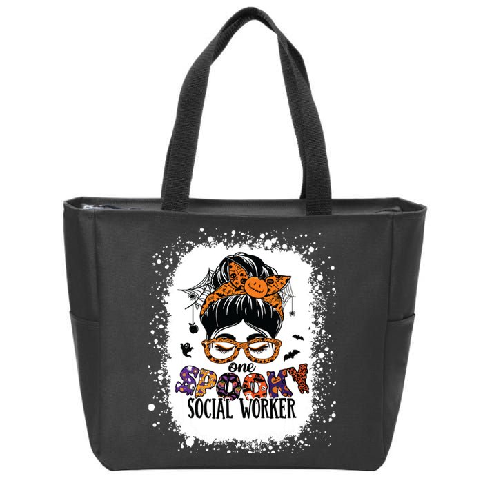 Messy Bun Spooky Social Worker Women Halloween School Worker Zip Tote Bag