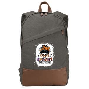 Messy Bun Spooky Social Worker Women Halloween School Worker Cotton Canvas Backpack