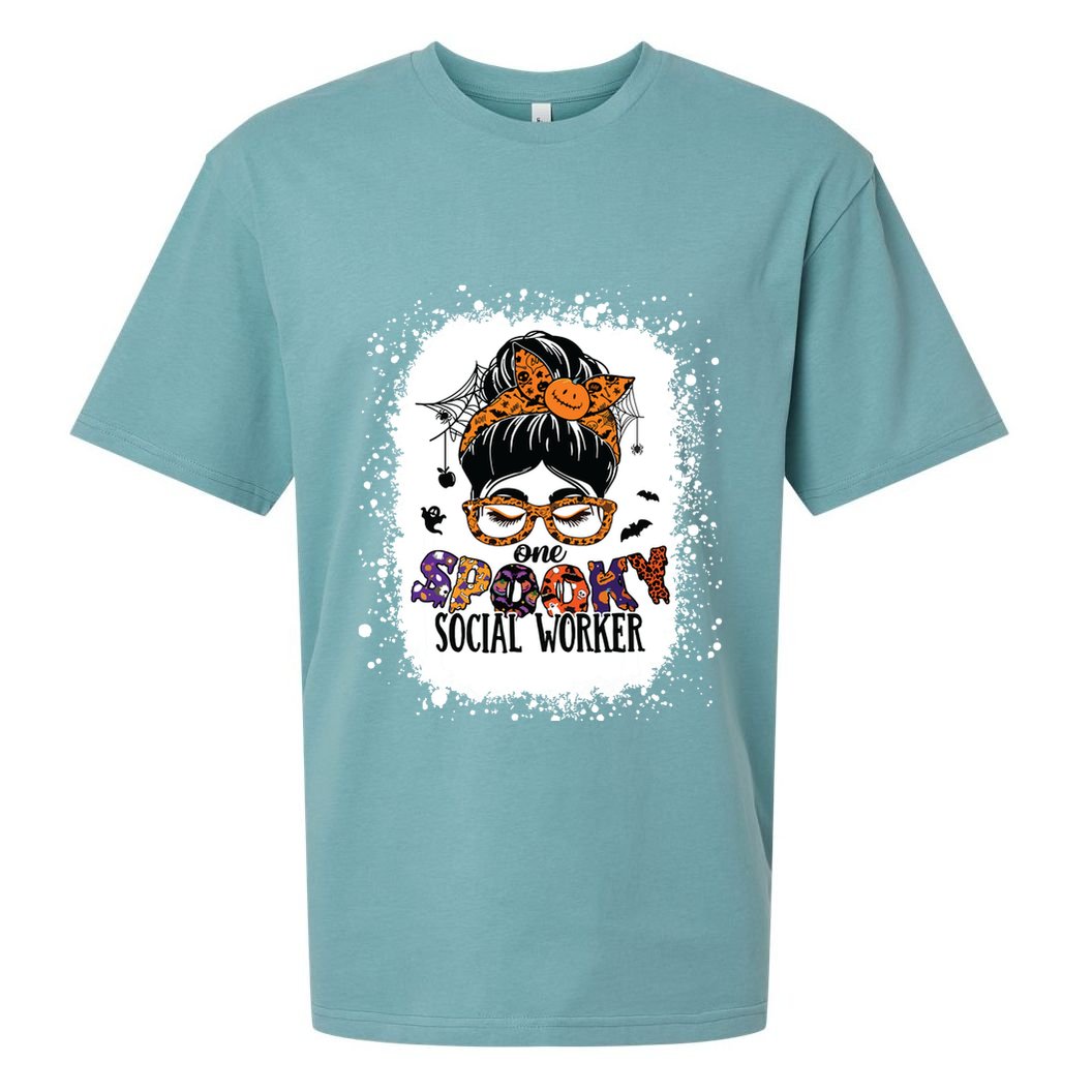 Messy Bun Spooky Social Worker Women Halloween School Worker Sueded Cloud Jersey T-Shirt