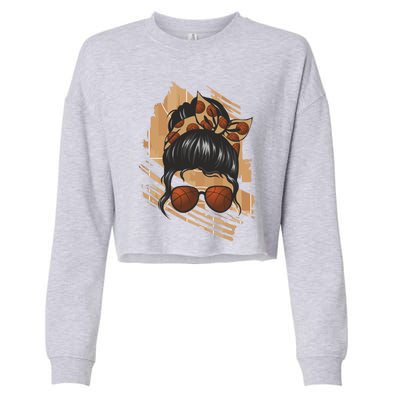 Messy Bun Sunglasses Basketball Mom Gift Cropped Pullover Crew