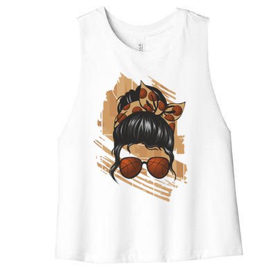 Messy Bun Sunglasses Basketball Mom Gift Women's Racerback Cropped Tank