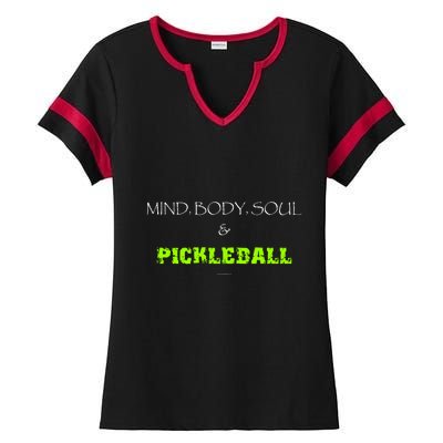 Mind Body Soul Pickleball Ladies Halftime Notch Neck Tee