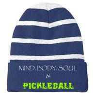 Mind Body Soul Pickleball Striped Beanie with Solid Band