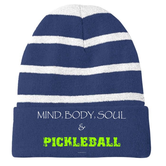 Mind Body Soul Pickleball Striped Beanie with Solid Band