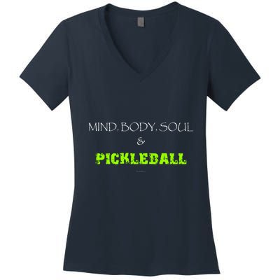 Mind Body Soul Pickleball Women's V-Neck T-Shirt