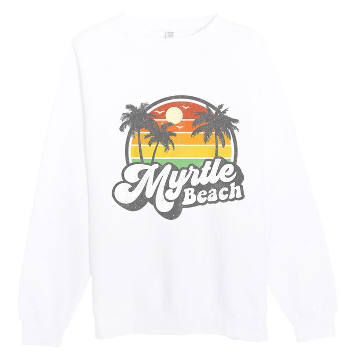 Myrtle Beach South Carolina Retro 70s Vintage Vacation Gift Premium Crewneck Sweatshirt