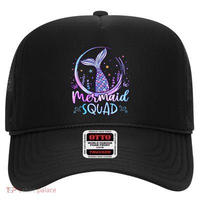 Mermaid Birthday Squad Party Girl Women Mermaid High Crown Mesh Back Trucker Hat