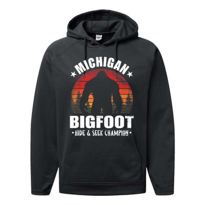 Michigan Bigfoot Sasquatch Sunset Hide And Seek Champion Performance Fleece Hoodie