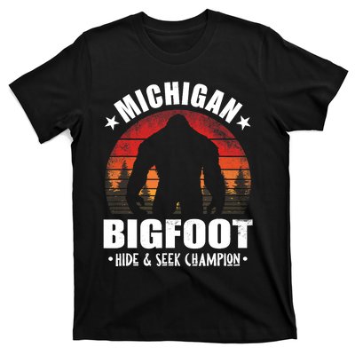 Michigan Bigfoot Sasquatch Sunset Hide And Seek Champion T-Shirt