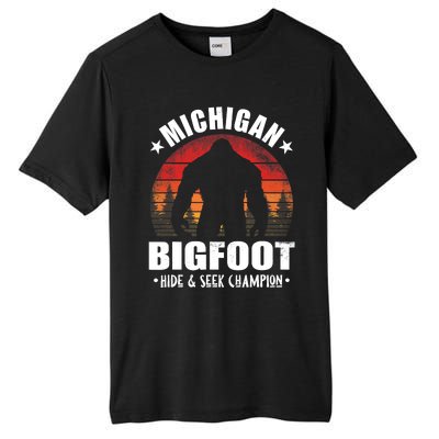 Michigan Bigfoot Sasquatch Sunset Hide And Seek Champion Tall Fusion ChromaSoft Performance T-Shirt