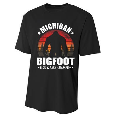 Michigan Bigfoot Sasquatch Sunset Hide And Seek Champion Performance Sprint T-Shirt