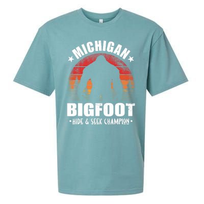 Michigan Bigfoot Sasquatch Sunset Hide And Seek Champion Sueded Cloud Jersey T-Shirt