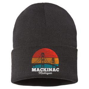 Mackinac Bridge Souvenir Mackinaw Island Retro Michigan Sustainable Knit Beanie