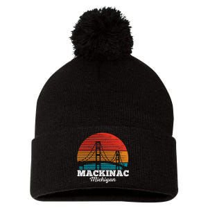 Mackinac Bridge Souvenir Mackinaw Island Retro Michigan Pom Pom 12in Knit Beanie