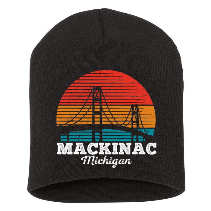 Mackinac Bridge Souvenir Mackinaw Island Retro Michigan Short Acrylic Beanie