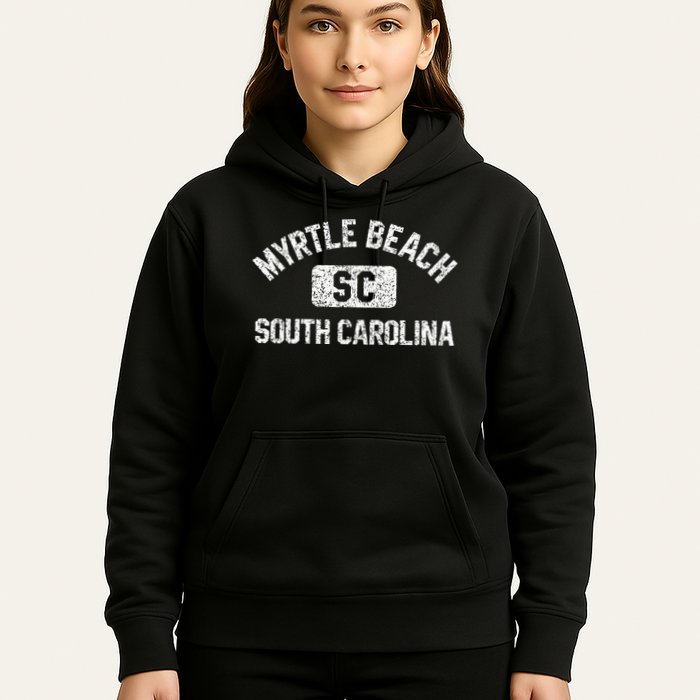 Myrtle Beach SC Gym Style Distressed White  Hoodie