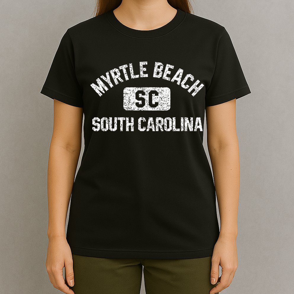 Myrtle Beach SC Gym Style Distressed White  T-Shirt