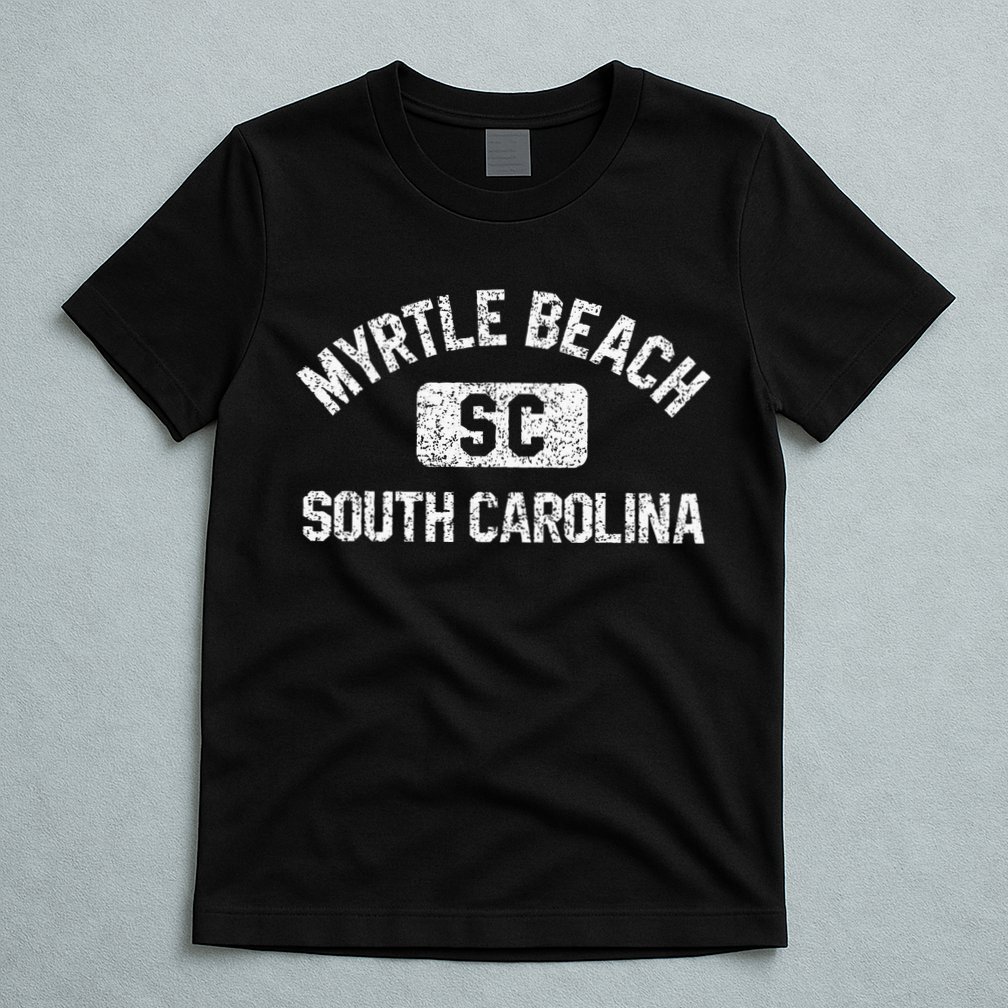 Myrtle Beach SC Gym Style Distressed White  T-Shirt