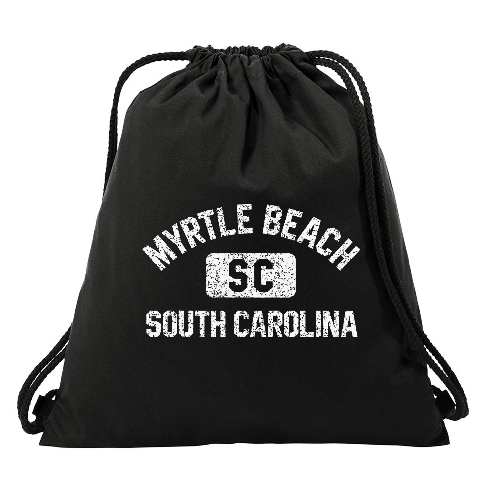 Myrtle Beach SC Gym Style Distressed White  Drawstring Bag