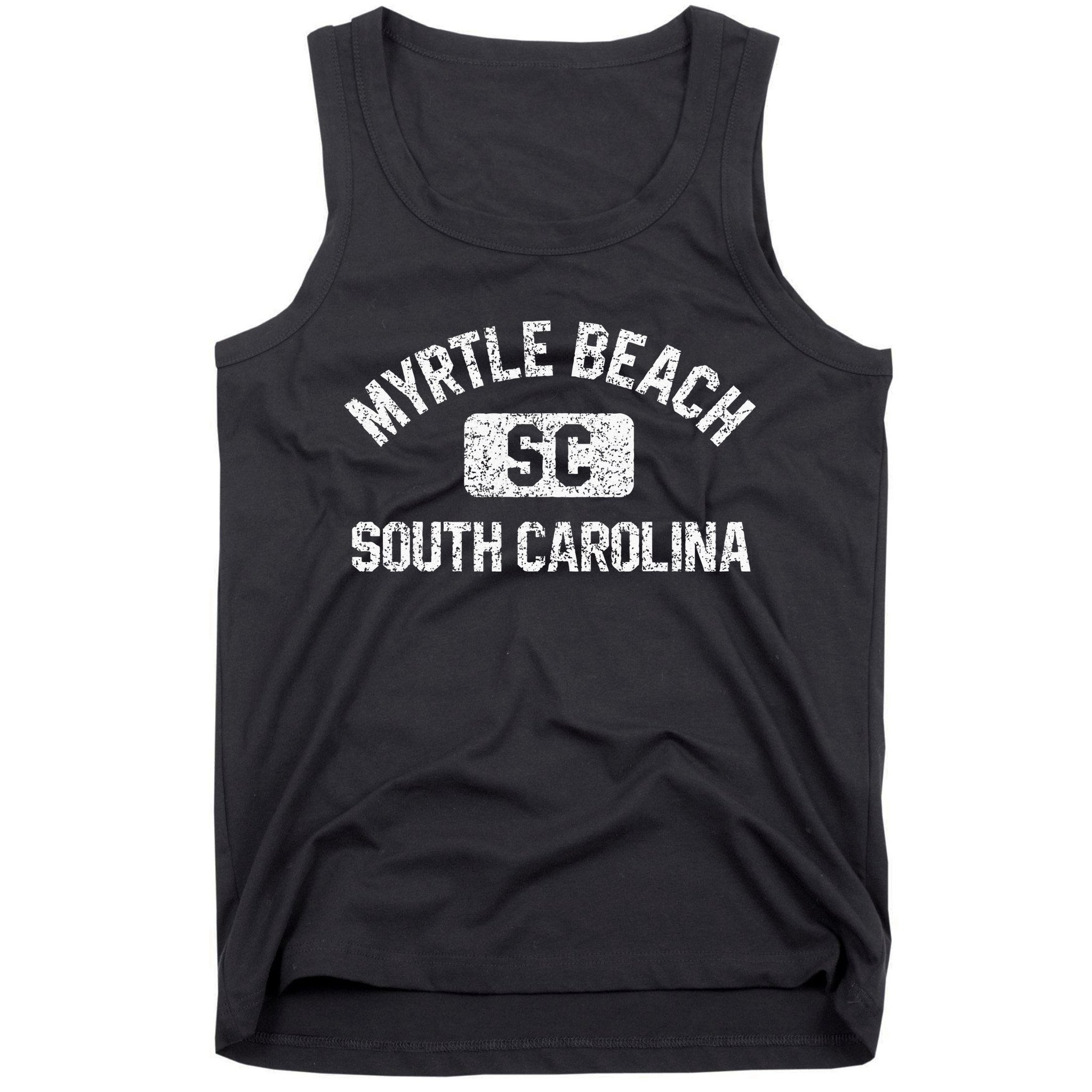 Myrtle Beach SC Gym Style Distressed White  Tank Top