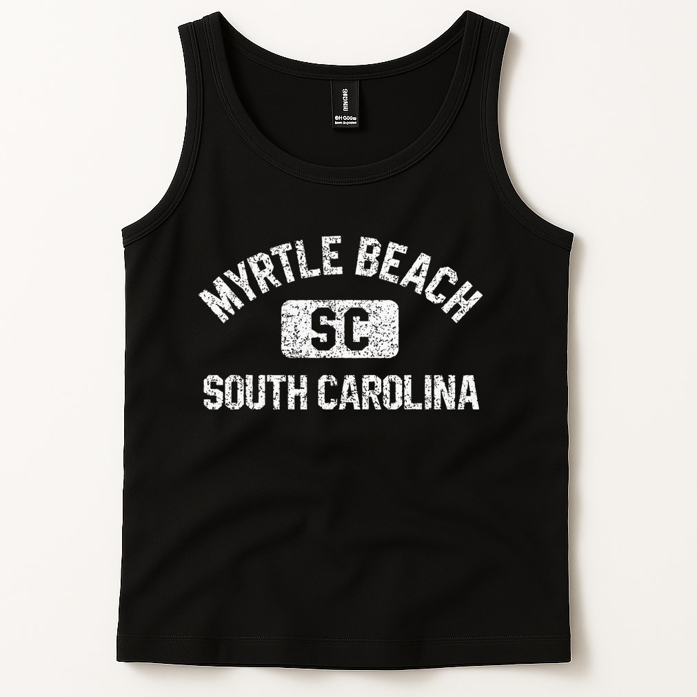 Myrtle Beach SC Gym Style Distressed White  Tank Top