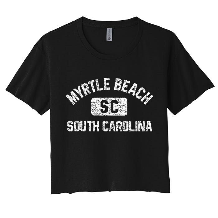 Myrtle Beach SC Gym Style Distressed White  Women's Crop Top Tee