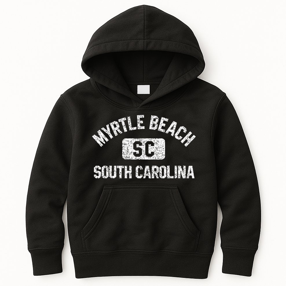 Myrtle Beach SC Gym Style Distressed White  Kids Hoodie