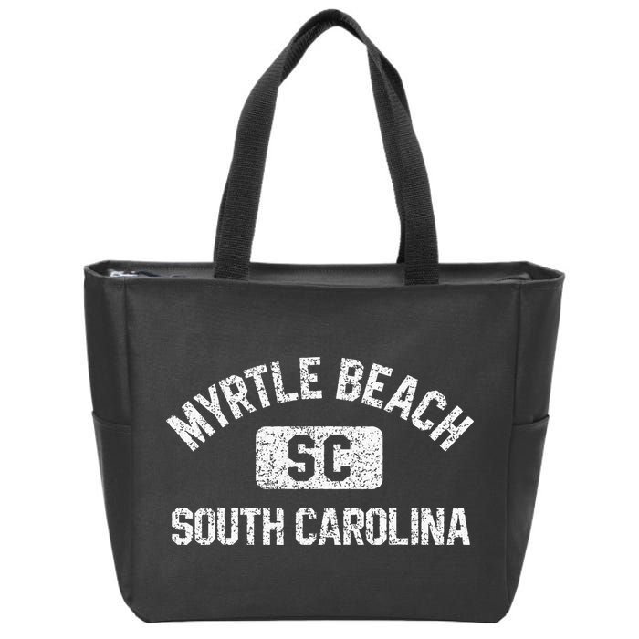 Myrtle Beach SC Gym Style Distressed White  Zip Tote Bag
