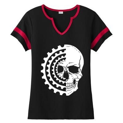 Mountain Biking Skull And Gear Vintage Ladies Halftime Notch Neck Tee