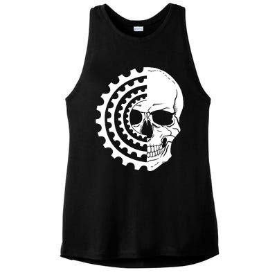 Mountain Biking Skull And Gear Vintage Ladies PosiCharge Tri-Blend Wicking Tank