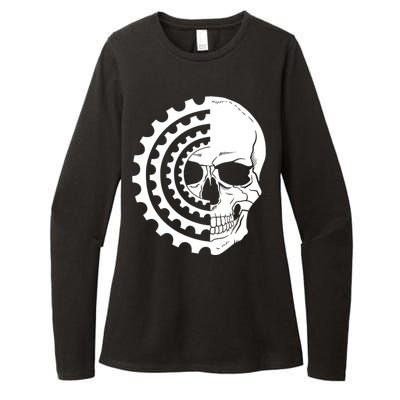 Mountain Biking Skull And Gear Vintage Womens CVC Long Sleeve Shirt