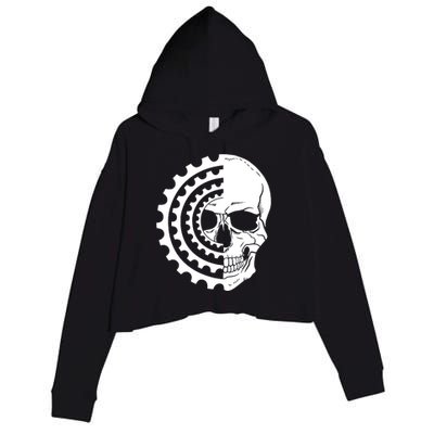 Mountain Biking Skull And Gear Vintage Crop Fleece Hoodie