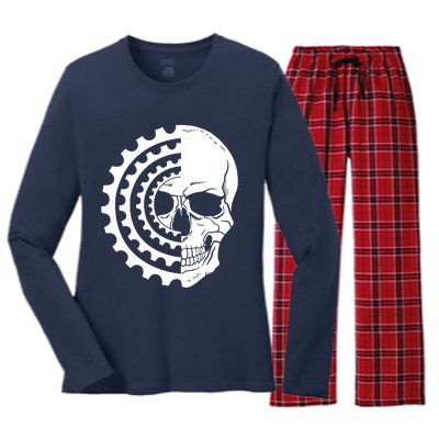 Mountain Biking Skull And Gear Vintage Women's Long Sleeve Flannel Pajama Set 