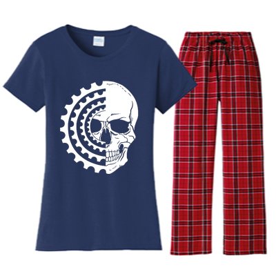 Mountain Biking Skull And Gear Vintage Women's Flannel Pajama Set