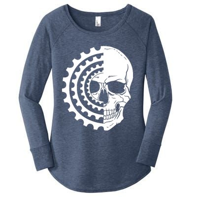 Mountain Biking Skull And Gear Vintage Women's Perfect Tri Tunic Long Sleeve Shirt