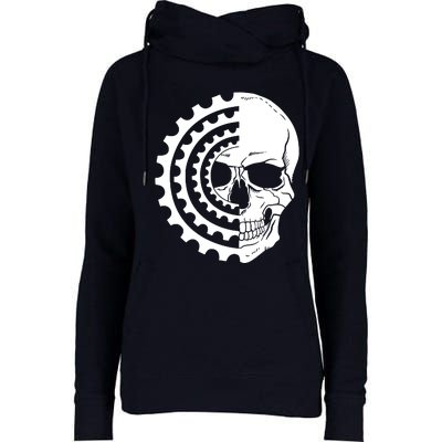 Mountain Biking Skull And Gear Vintage Womens Funnel Neck Pullover Hood