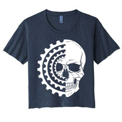 Mountain Biking Skull And Gear Vintage Women's Crop Top Tee