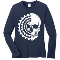 Mountain Biking Skull And Gear Vintage Ladies Long Sleeve Shirt