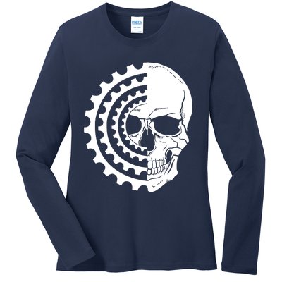 Mountain Biking Skull And Gear Vintage Ladies Long Sleeve Shirt