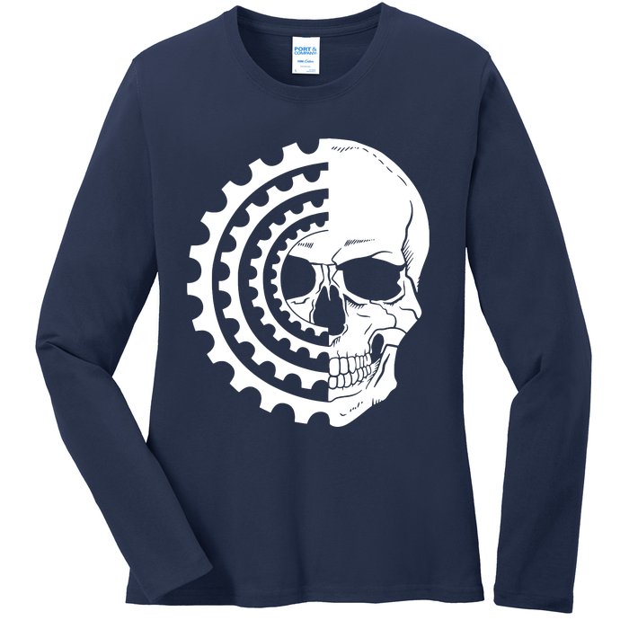 Mountain Biking Skull And Gear Vintage Ladies Long Sleeve Shirt