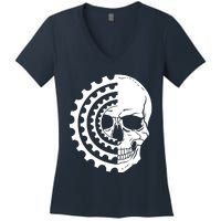 Mountain Biking Skull And Gear Vintage Women's V-Neck T-Shirt