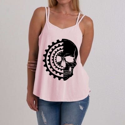 Mountain Biking Skull And Gear Vintage Women's Strappy Tank