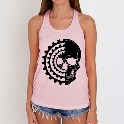 Mountain Biking Skull And Gear Vintage Women's Knotted Racerback Tank