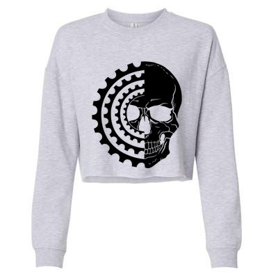 Mountain Biking Skull And Gear Vintage Cropped Pullover Crew