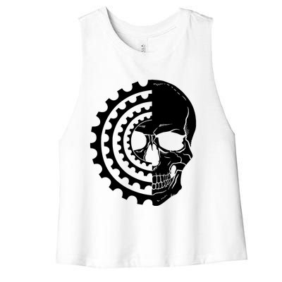 Mountain Biking Skull And Gear Vintage Women's Racerback Cropped Tank