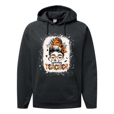 Messy Bun Spooky Teacher Bleached Halloween Teachers Performance Fleece Hoodie