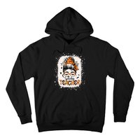 Messy Bun Spooky Teacher Bleached Halloween Teachers Hoodie