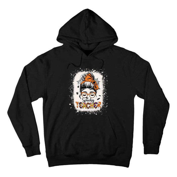 Messy Bun Spooky Teacher Bleached Halloween Teachers Hoodie